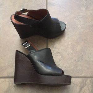 Lucky Brand black leather platform wedges 7.5M